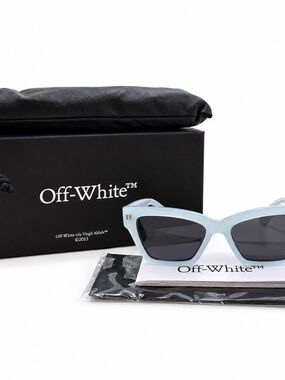 Off-White Light Blue Cat Eye Sunglasses with Dark Lenses